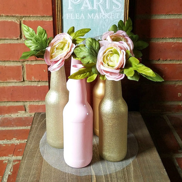Elegant Gold and Glitter Wine Bottles for Table Centerpieces