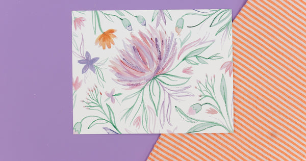Purple Big Floral Watercolor Art Print - Digital Download - Craft Box Girls