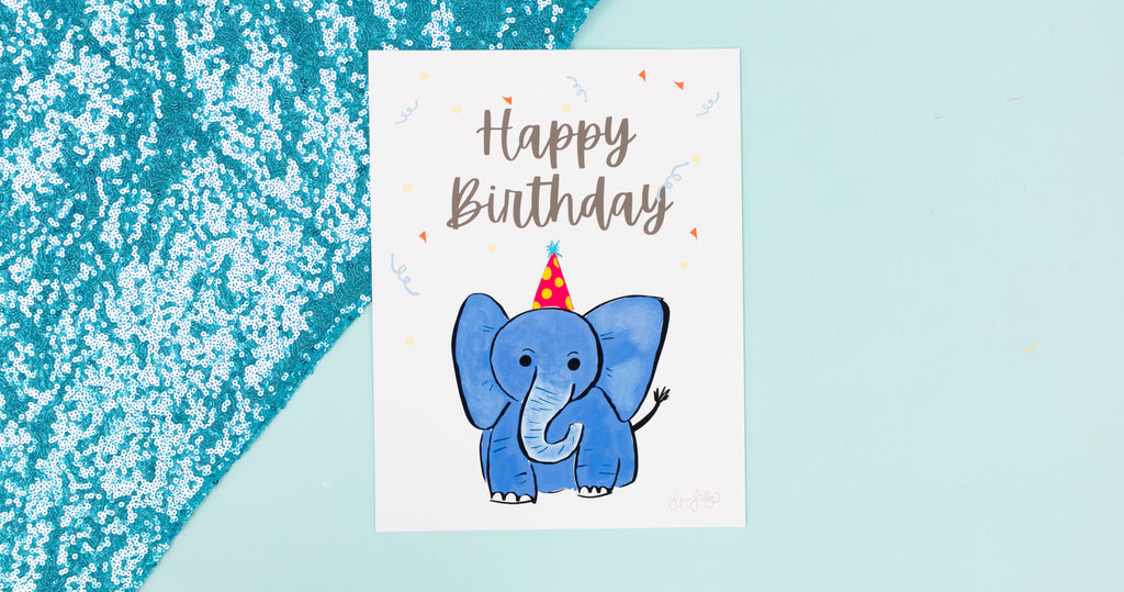 Birthday Elephant Happy Art Print - Digital Download - Craft Box Girls